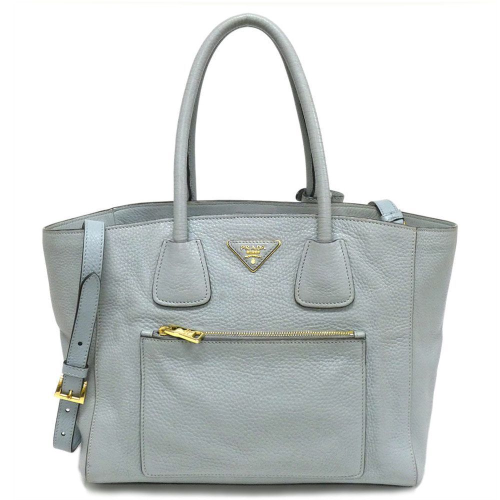 Prada Shoulder Bag Crossbody Leather Light Blue Gold Hardware